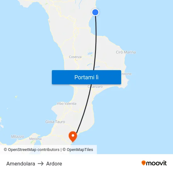 Amendolara to Ardore map