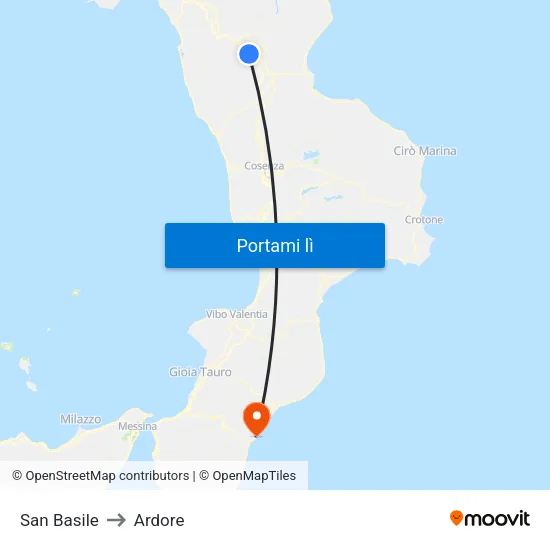 San Basile to Ardore map
