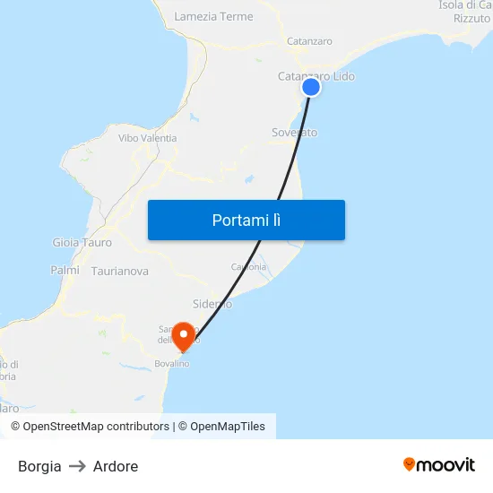 Borgia to Ardore map
