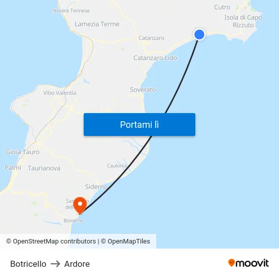 Botricello to Ardore map