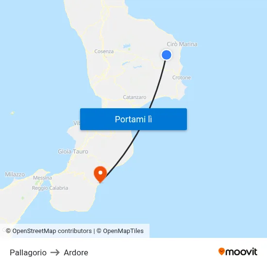 Pallagorio to Ardore map