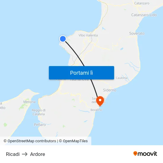 Ricadi to Ardore map