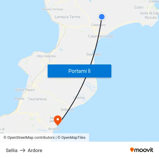 Sellia to Ardore map