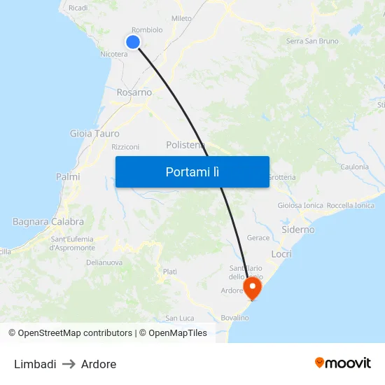 Limbadi to Ardore map