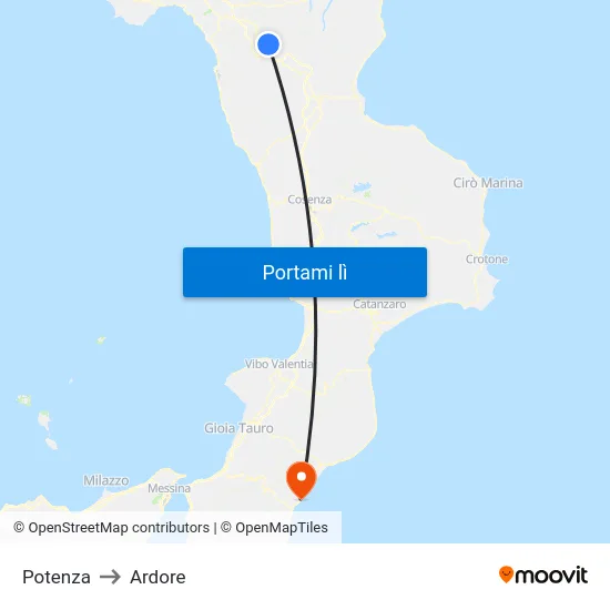 Potenza to Ardore map