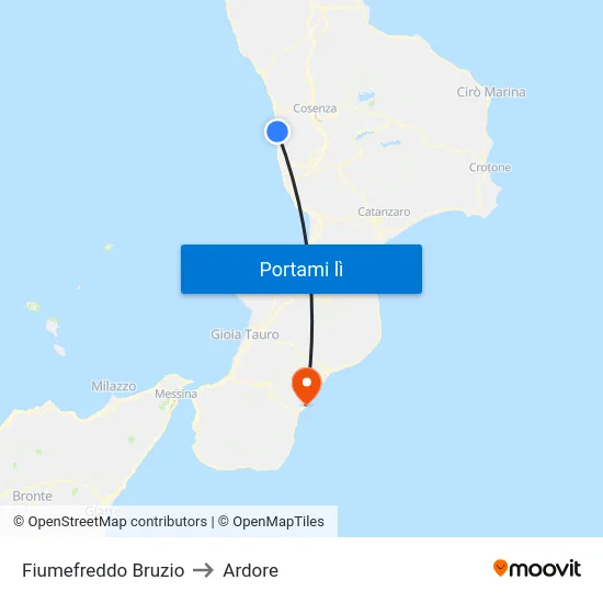 Fiumefreddo Bruzio to Ardore map