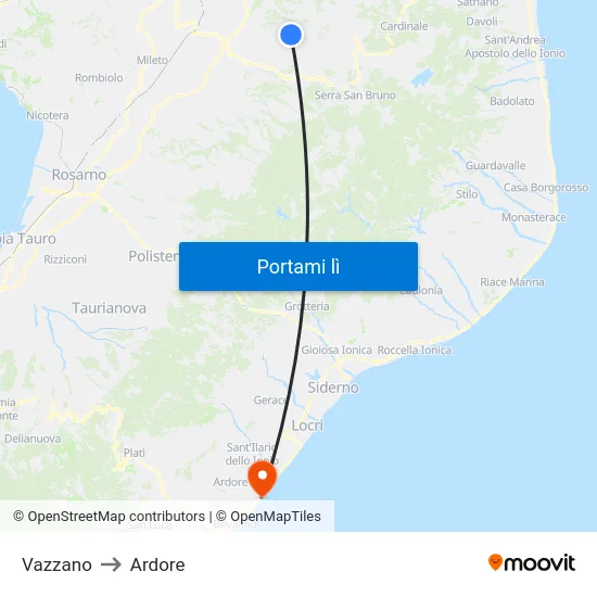 Vazzano to Ardore map