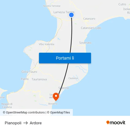 Pianopoli to Ardore map