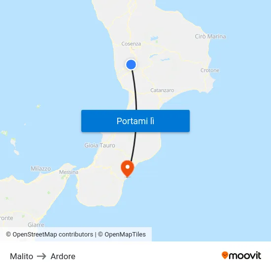 Malito to Ardore map