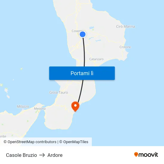 Casole Bruzio to Ardore map