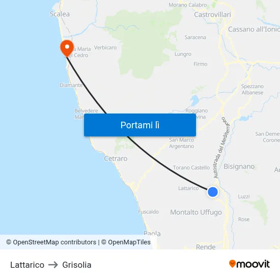 Lattarico to Grisolia map