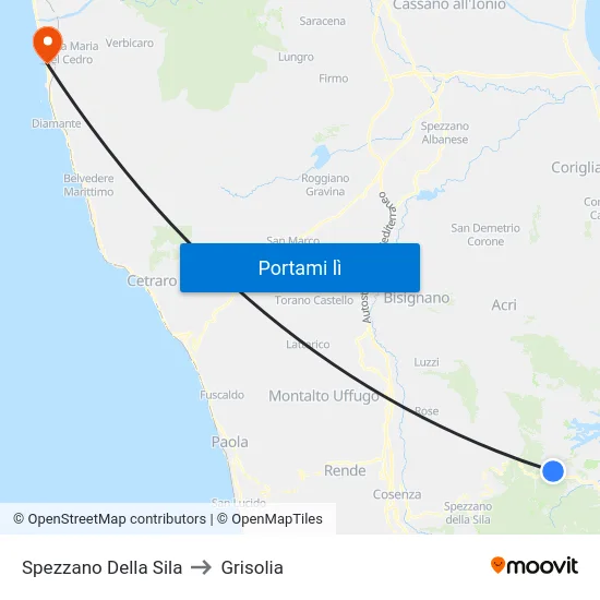 Spezzano Della Sila to Grisolia map
