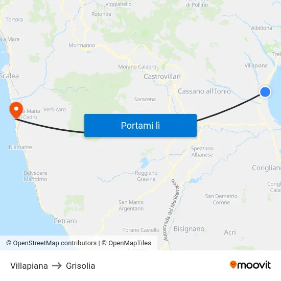 Villapiana to Grisolia map