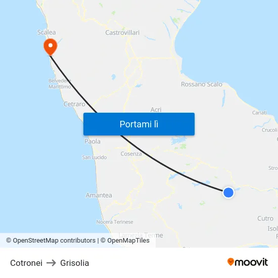 Cotronei to Grisolia map
