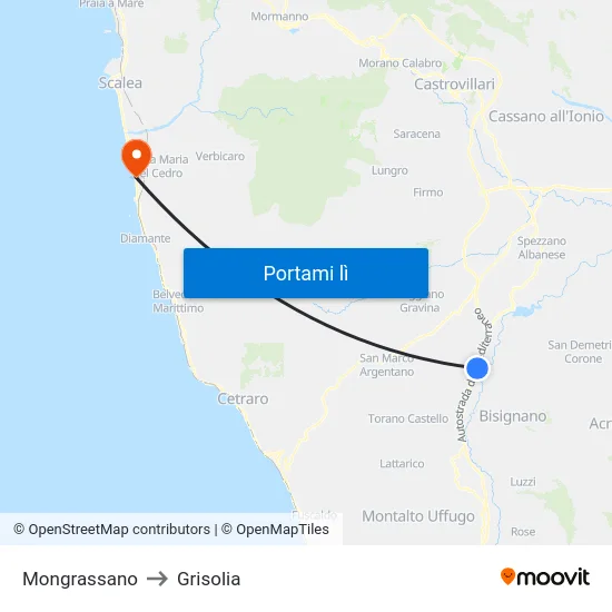 Mongrassano to Grisolia map