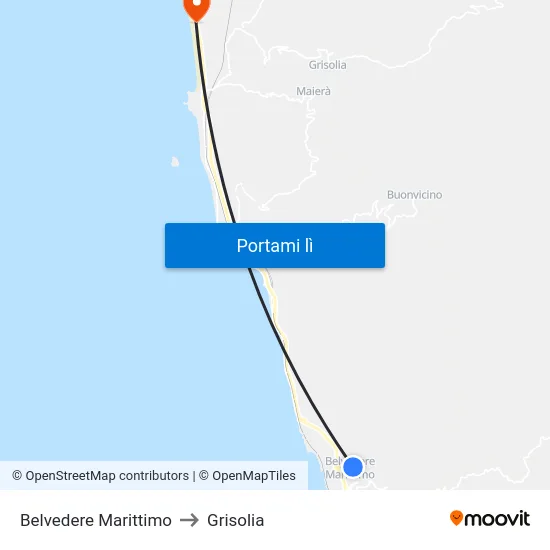 Belvedere Marittimo to Grisolia map