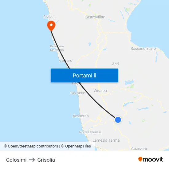 Colosimi to Grisolia map