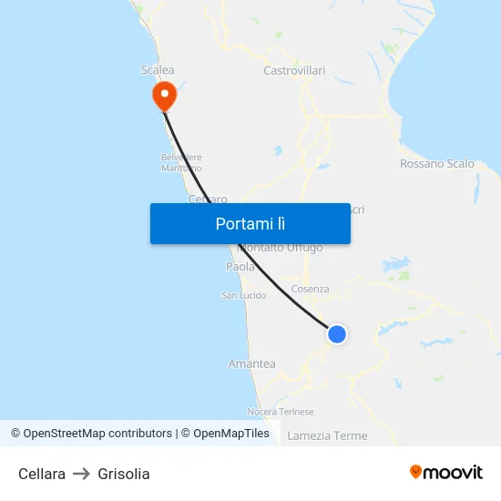 Cellara to Grisolia map