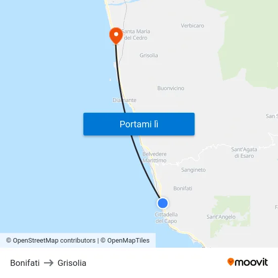 Bonifati to Grisolia map