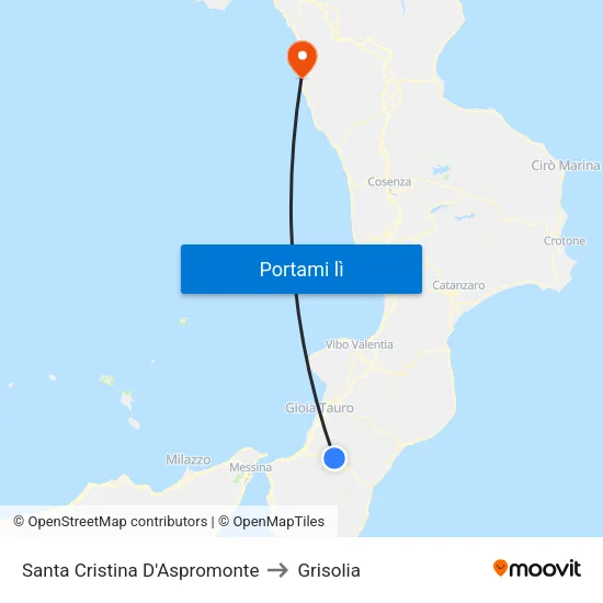 Santa Cristina D'Aspromonte to Grisolia map
