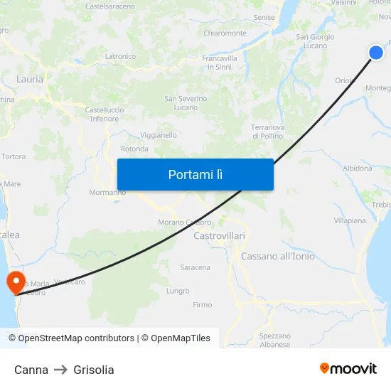 Canna to Grisolia map