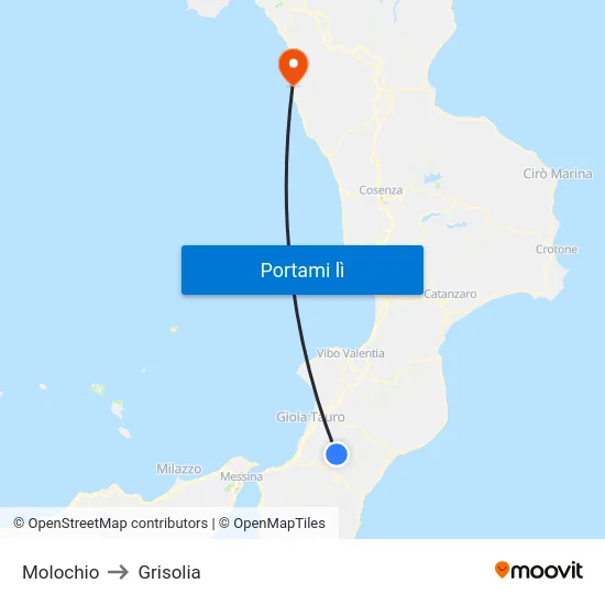 Molochio to Grisolia map