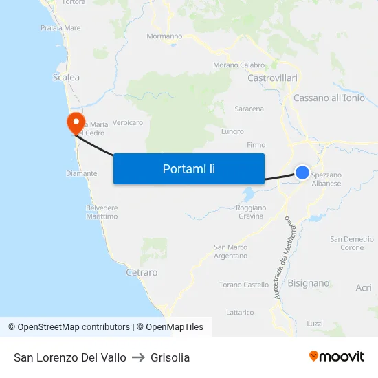 San Lorenzo Del Vallo to Grisolia map