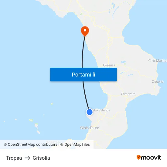 Tropea to Grisolia map