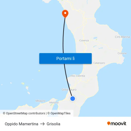 Oppido Mamertina to Grisolia map