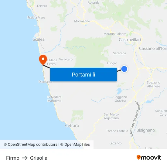 Firmo to Grisolia map