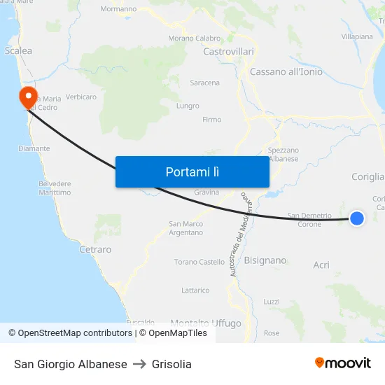 San Giorgio Albanese to Grisolia map