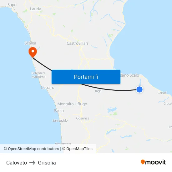 Caloveto to Grisolia map