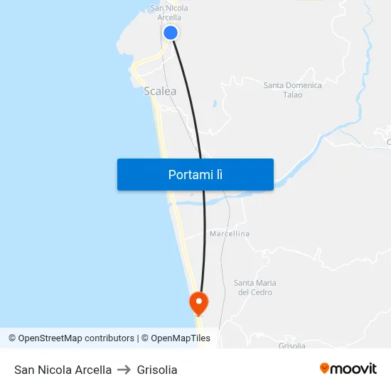 San Nicola Arcella to Grisolia map