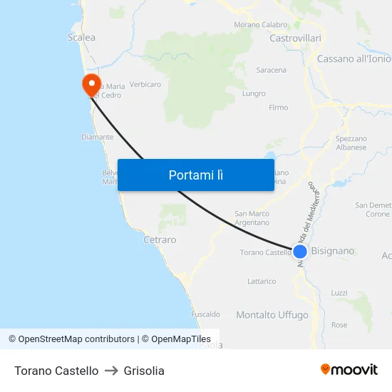 Torano Castello to Grisolia map