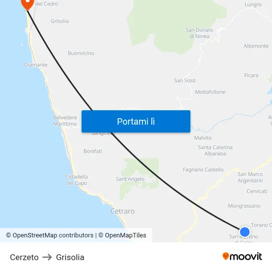 Cerzeto to Grisolia map