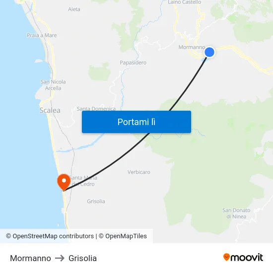 Mormanno to Grisolia map