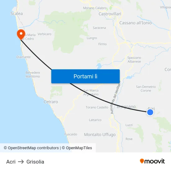 Acri to Grisolia map