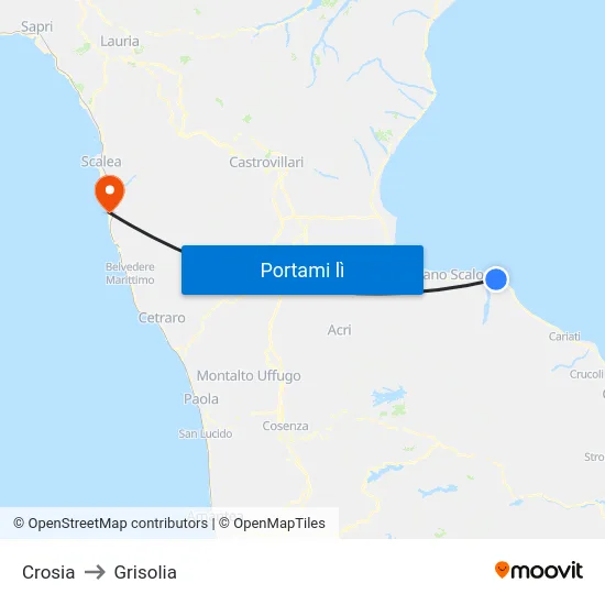 Crosia to Grisolia map