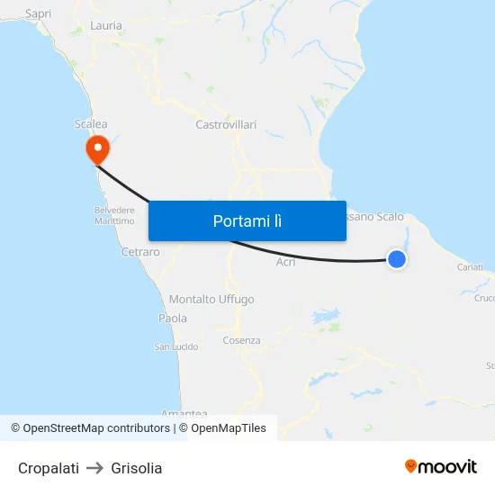 Cropalati to Grisolia map