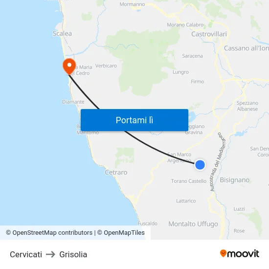 Cervicati to Grisolia map