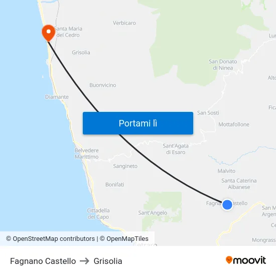 Fagnano Castello to Grisolia map