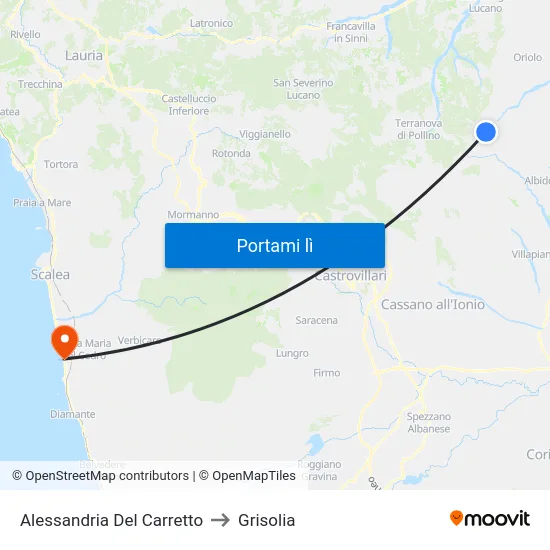 Alessandria Del Carretto to Grisolia map