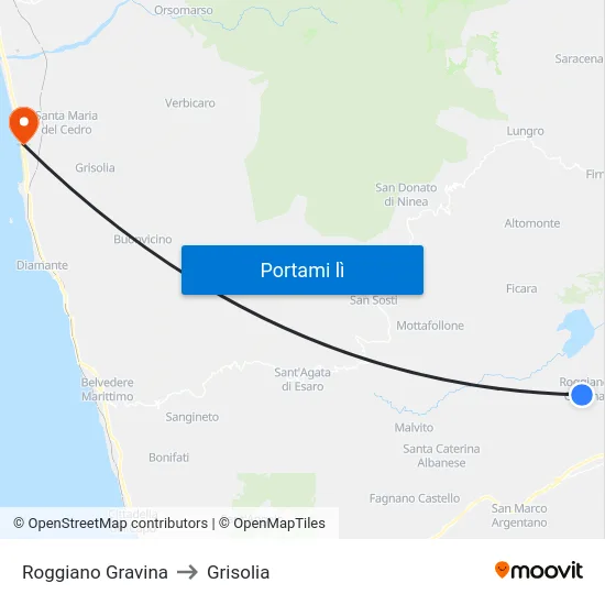 Roggiano Gravina to Grisolia map