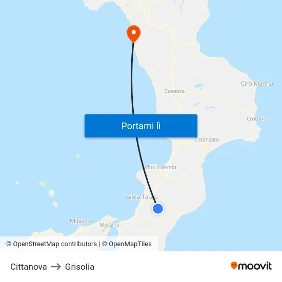 Cittanova to Grisolia map