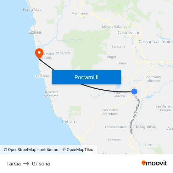 Tarsia to Grisolia map