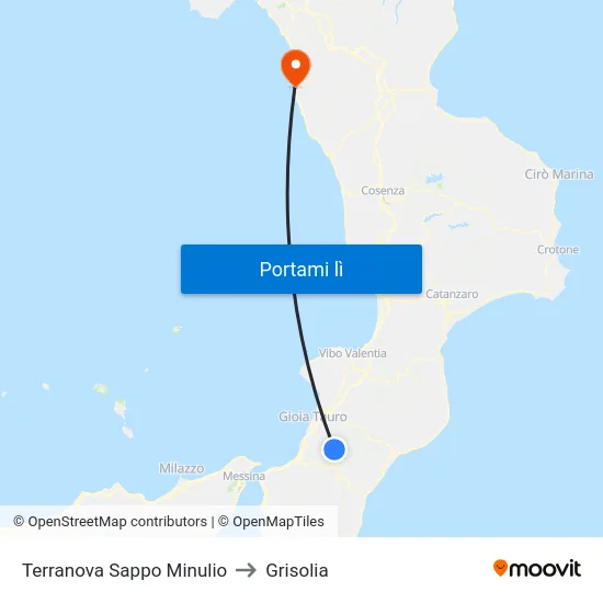 Terranova Sappo Minulio to Grisolia map