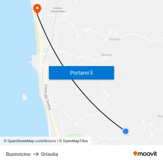 Buonvicino to Grisolia map