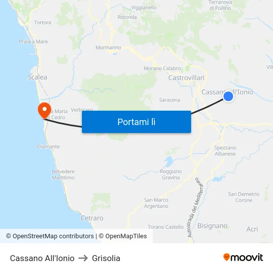 Cassano All'Ionio to Grisolia map