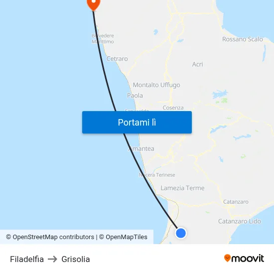 Filadelfia to Grisolia map