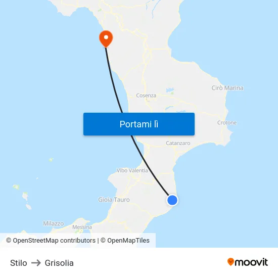 Stilo to Grisolia map